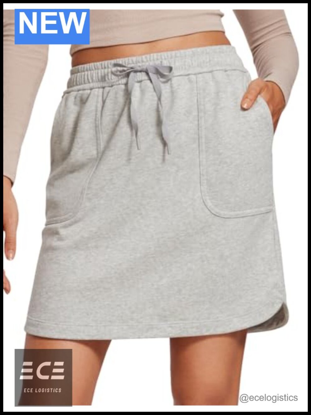 Comfy Cotton Sweat Skirt 17in High Rise Drawstring French Terry
